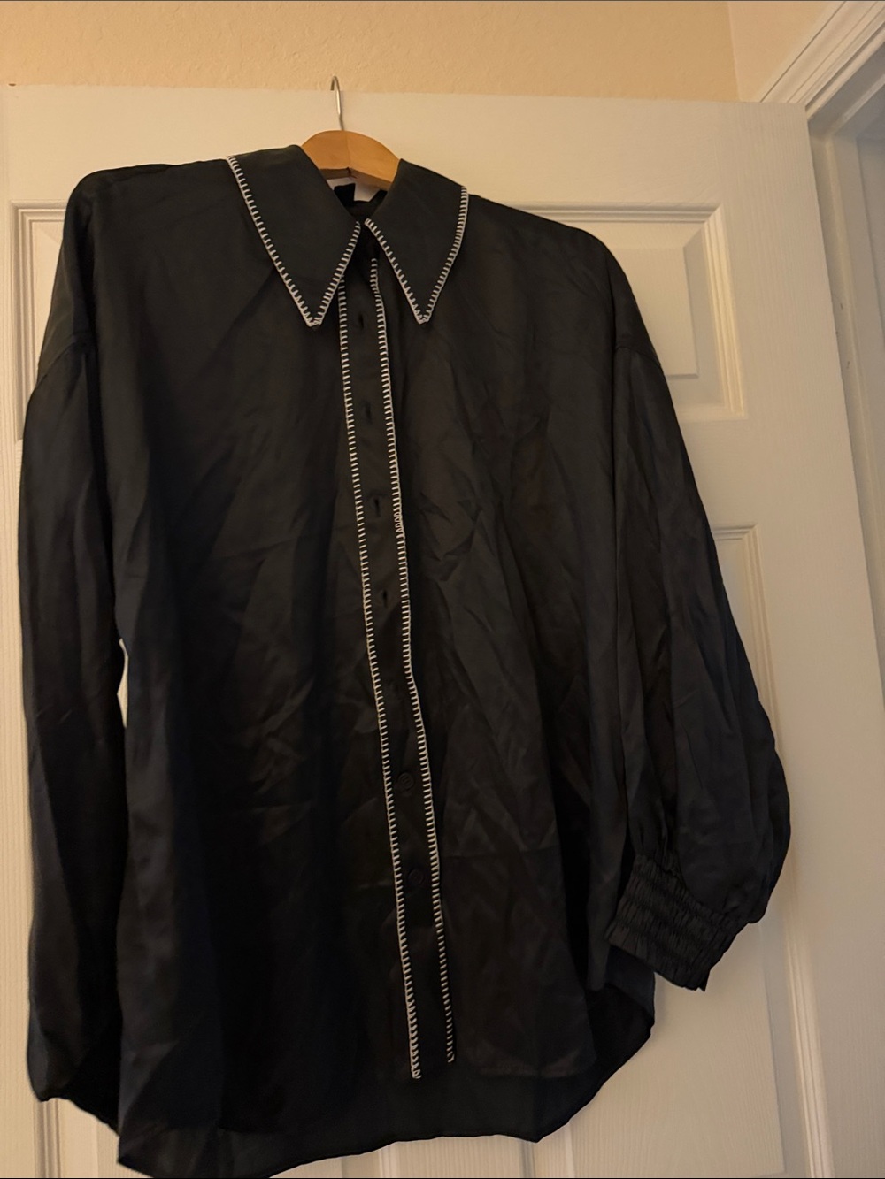 All Saints Black Button-Down Shirt with White Contrast Stitching New never worn